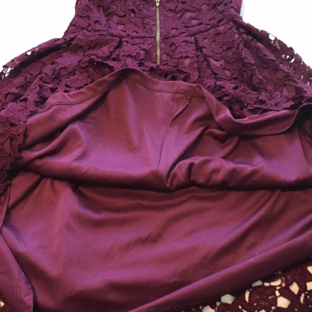 LOVE...ADY Lace Dress S Midi Spaghetti Fit Flare Wine Overlay 2/4 Aqua NWOT 50s - Picture 9 of 14